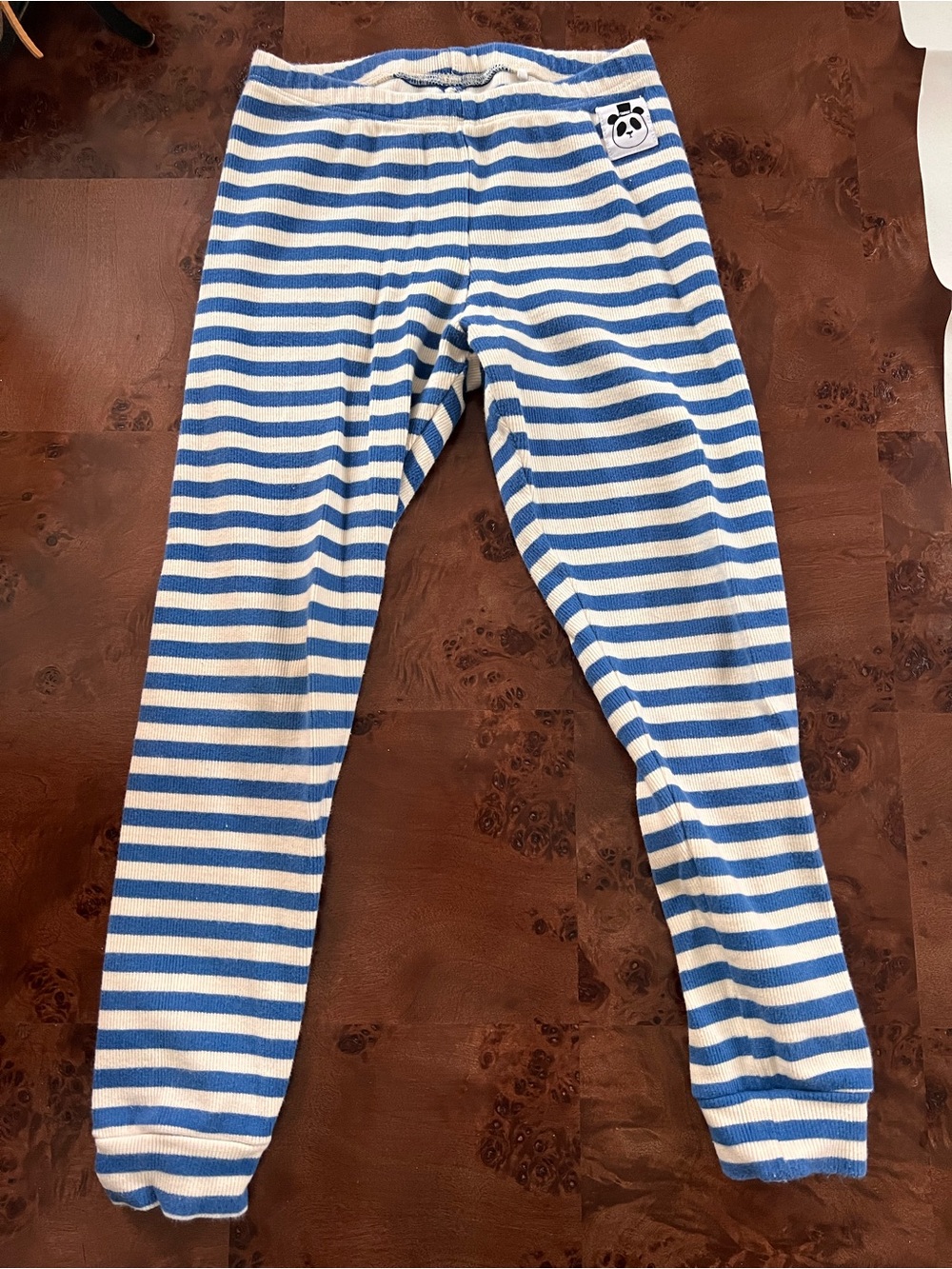 Mini Rodini Blue and White Striped Kids Leggings with Panda Patch